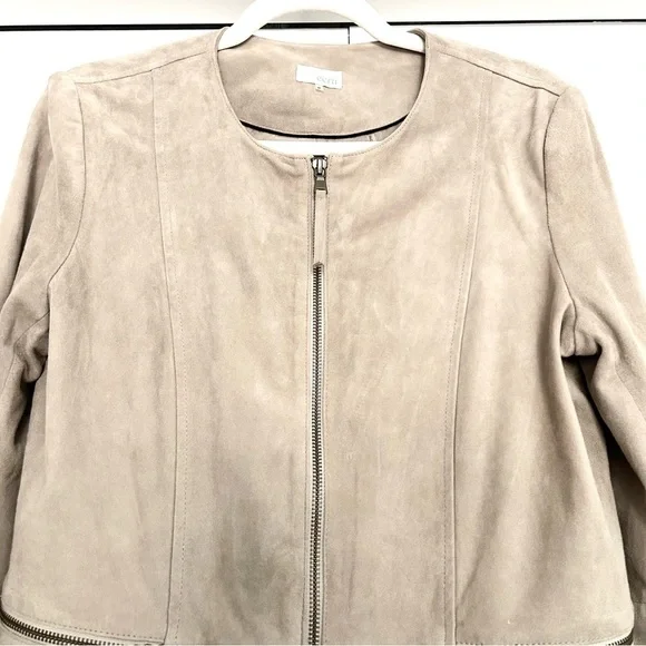 Beige Suede Moto Jacket Minimalist Biker Peplum Spring Weight Cream Size Medium - Picture 4 of 16